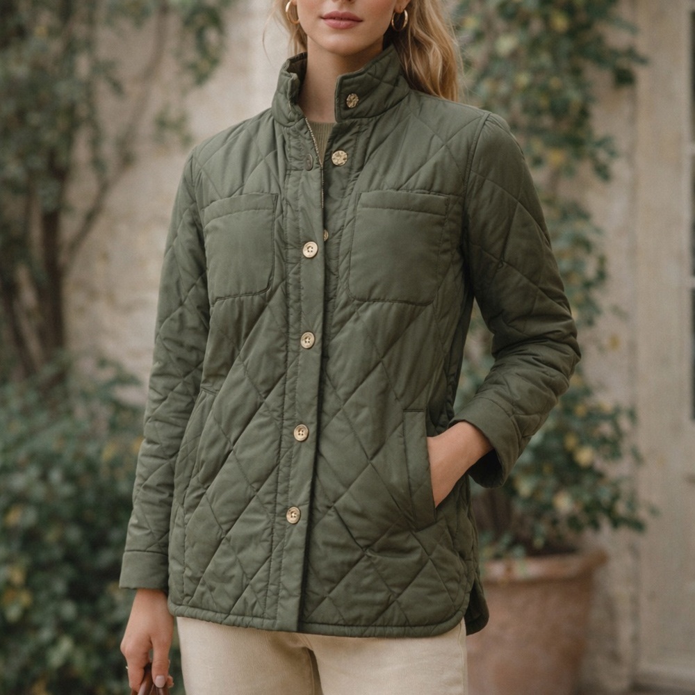 Badgley Mischka Diamond Quilted Button-Front Jacket– Size Small